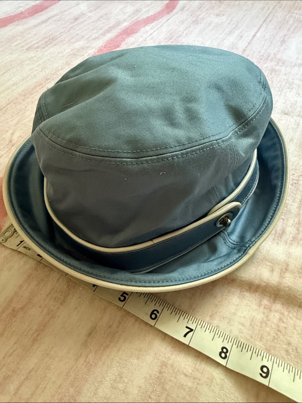 Coach Slate Blue Bucket Hat with Cream Contrast Trim